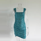 philipppa Sequin pleated Mini Dress in blue Avalabel