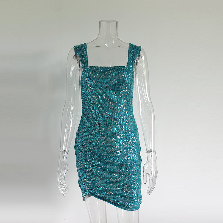 philipppa Sequin pleated Mini Dress in blue Avalabel
