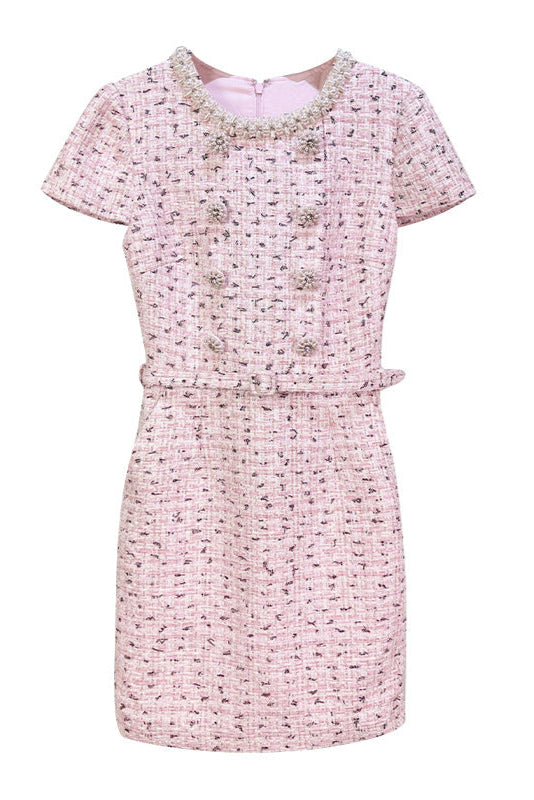 Embellished Bouclé Mini Dress in Pink Avalabel