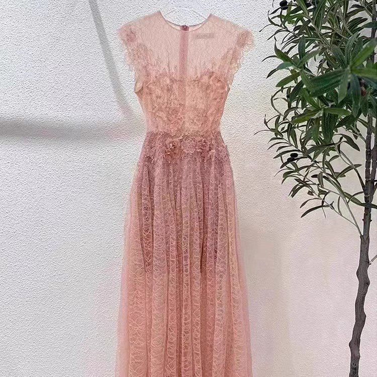 jennifer Lace Flower embellished maxi Dress in pink Avalabel