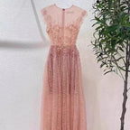 jennifer Lace Flower embellished maxi Dress in pink Avalabel