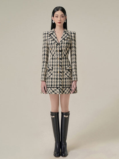 Ophelia Houndstooth Tweed Mini Dress