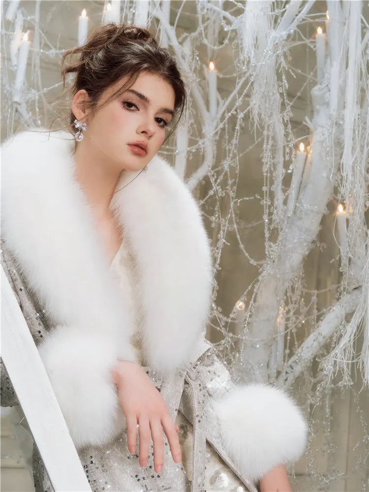 Sliver Tie Long Sleeve Long Fur Autumn Coat Avalabel
