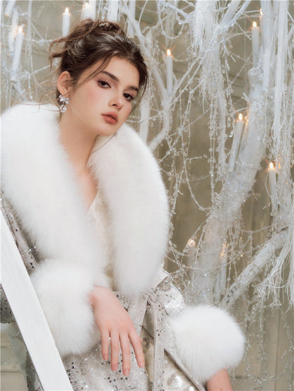 Sliver Tie Long Sleeve Long Fur Autumn Coat