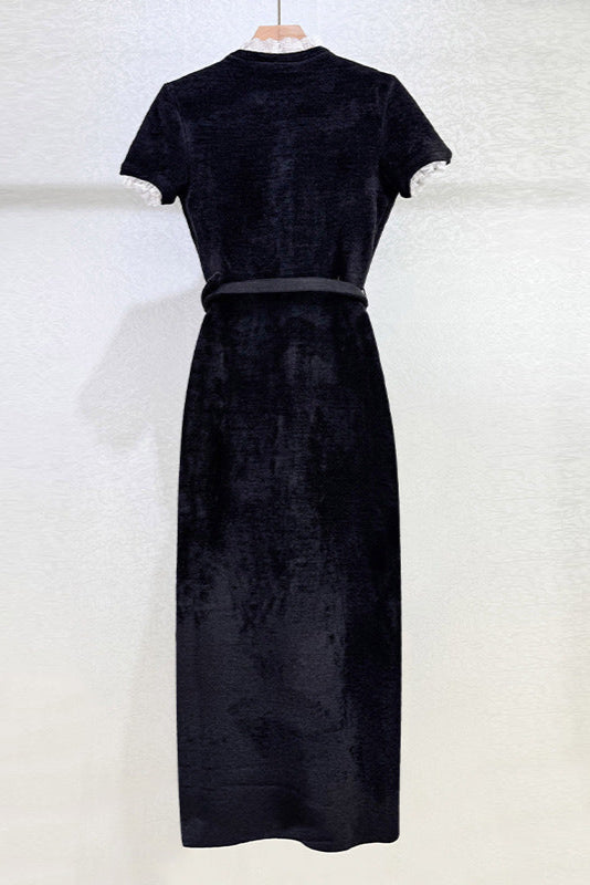 Kama Black Chenille Knit Midi Dress Avalabel