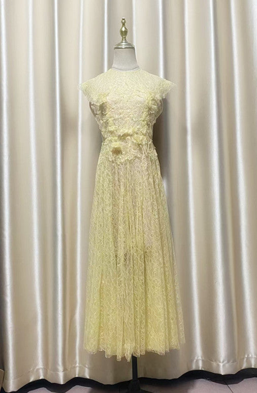 jennifer Lace Flower embellished maxi Dress in yellow Avalabel