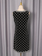 amanda Black-white plaid diamond sleeveless mini dress Avalabel