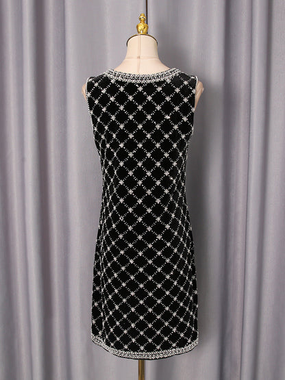 amanda Black-white plaid diamond sleeveless mini dress