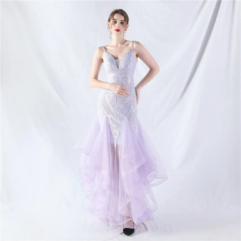 sequin slip tulle maxi dress Avalabel
