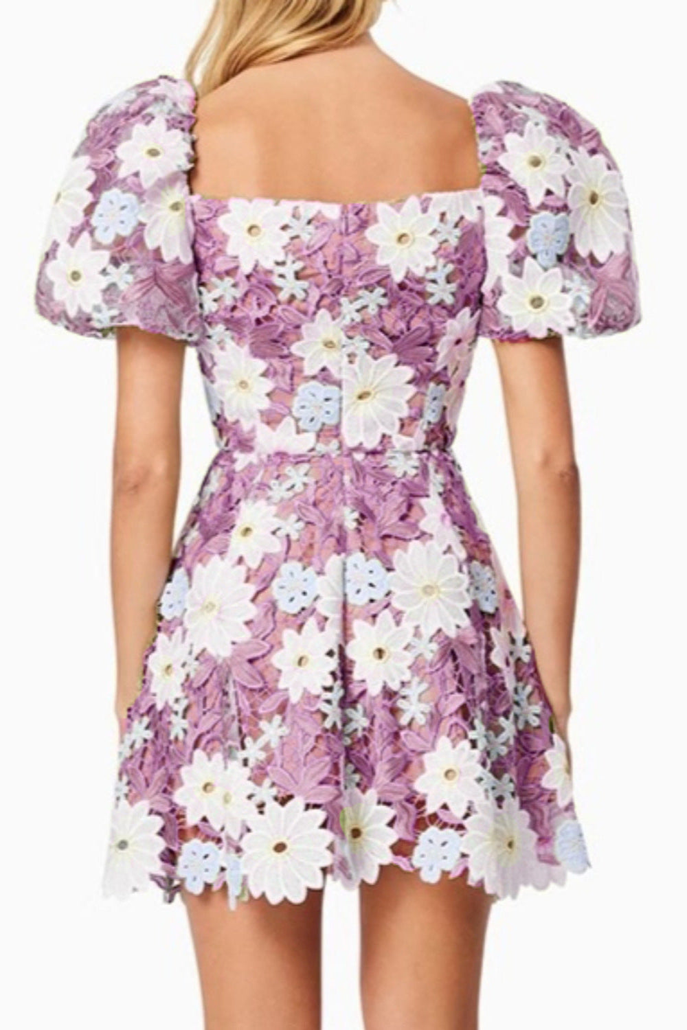 Winifred Hollow Hook Lace Mini Dress in Purple Avalabel