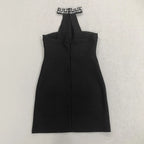 nelly pearl rhinestone halter mini dress in black Avalabel