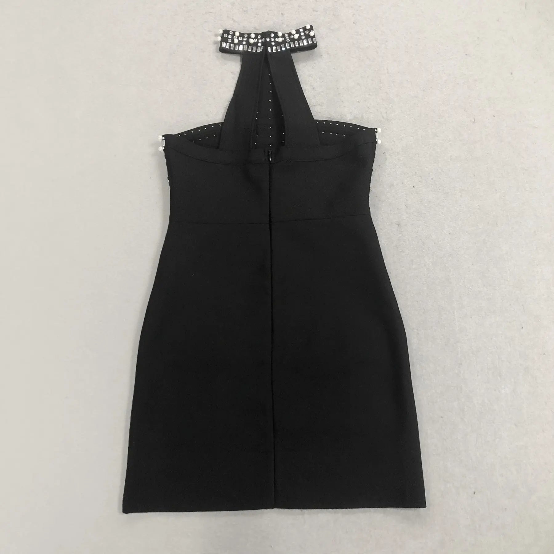 nelly pearl rhinestone halter mini dress in black Avalabel