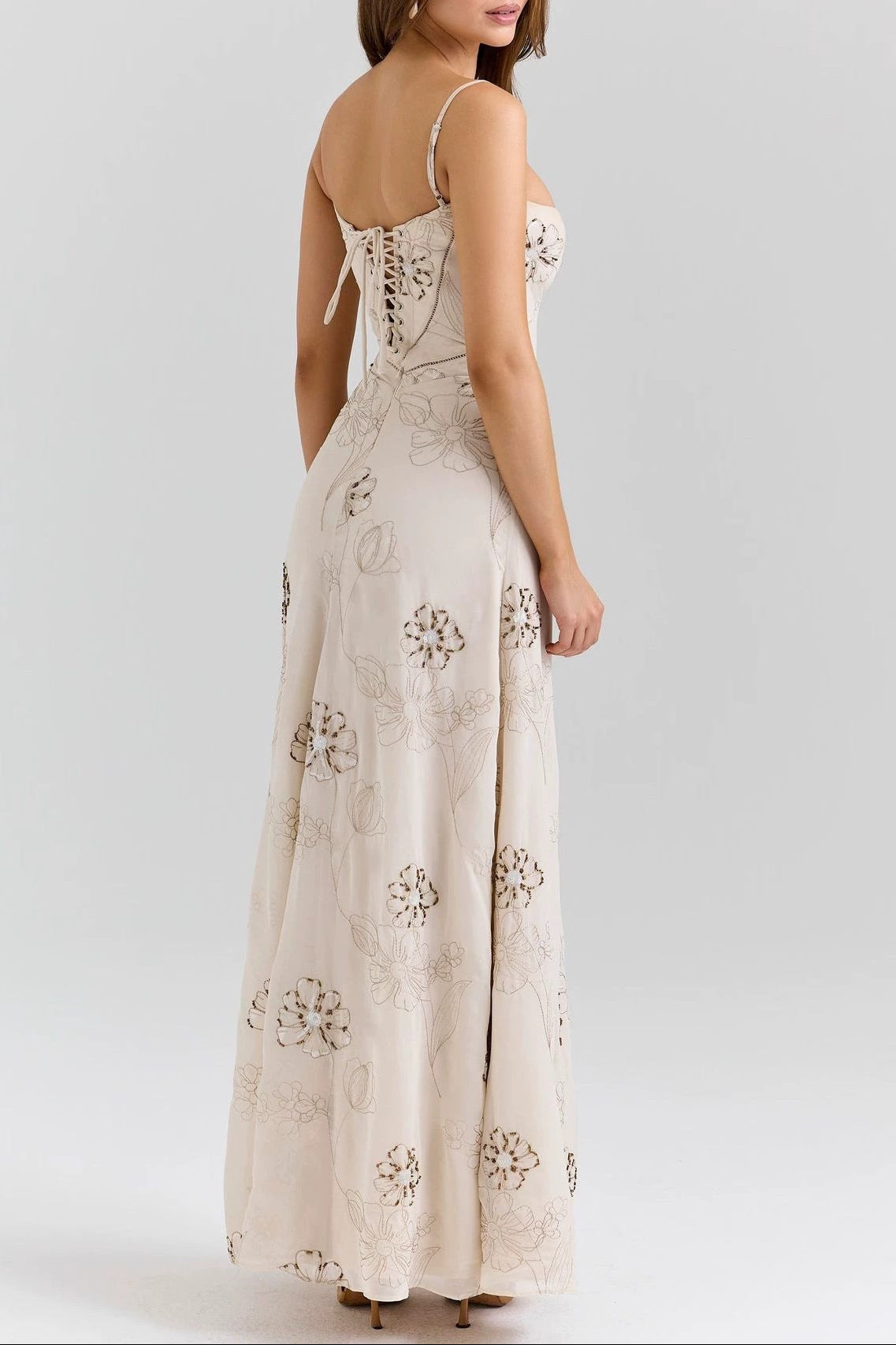 Vintage Embroidered Hollow Slip Maxi Dress - White Avalabel