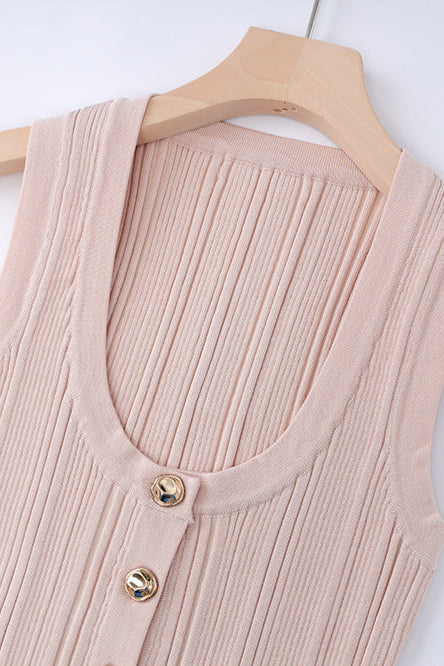 Eartha Sleeveless Knitted Dress Top Skirt Set in Apricot Avalabel