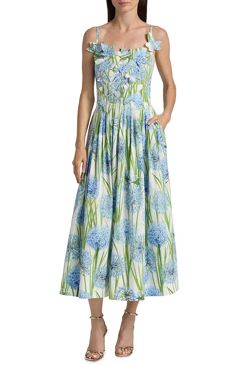 jolie multicolor floral bow Embroidered Poplin midi Dress Avalabel