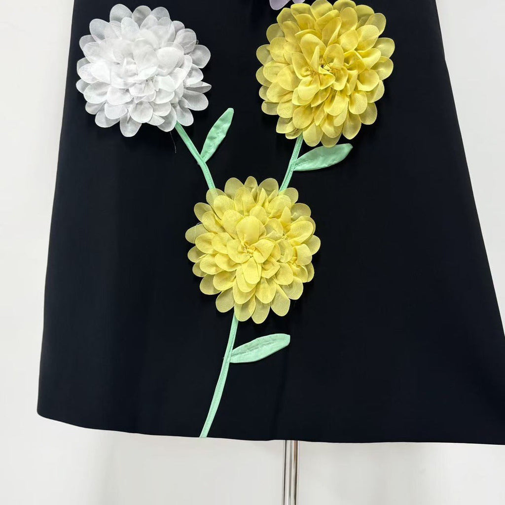 Kristin Buttercup Embroidered Maxi Dress in Black Avalabel