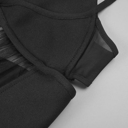 Back Slit Knitted Bandage Maxi Dress in Black