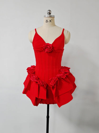 Marcia Sleeveless Sequins Flower Bandage Mini Dress in Red