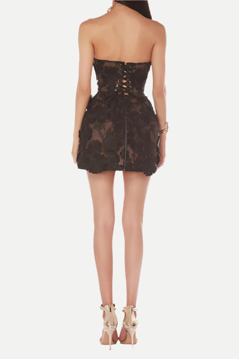 Jessica Floral Embroidery Mini Dress in Black Avalabel