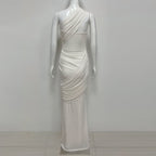Janice Asymmetrical Off-Shoulder Ruffled Fishtail Maxi Dress - White Avalabel