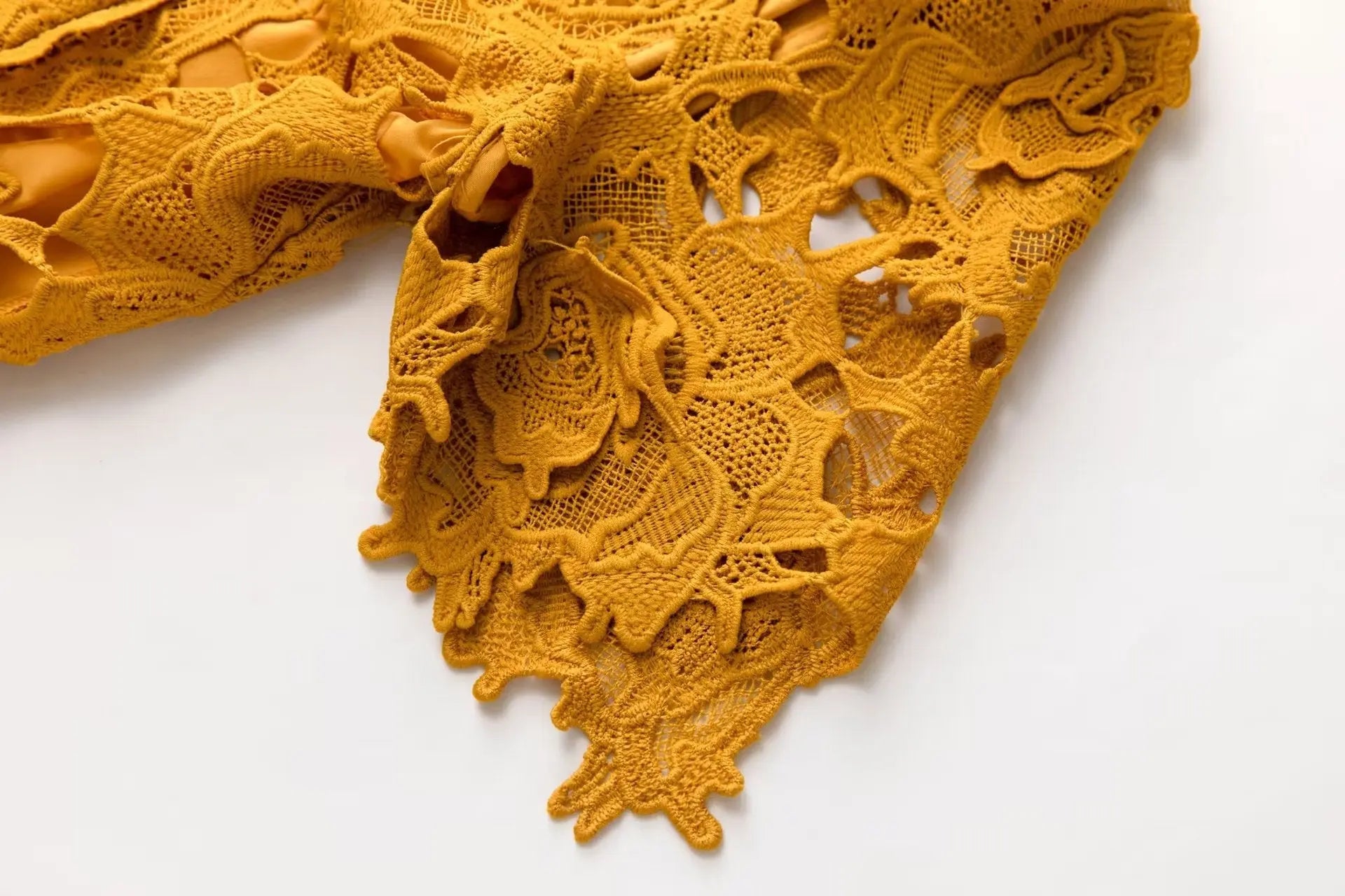 Sylvia Orange Beaded Hollow Crochet Mini Dress Avalabel