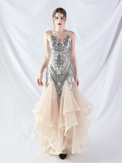 sequin slip tulle maxi dress