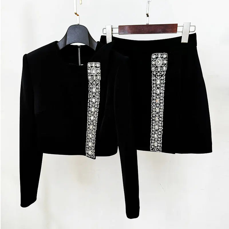 sylvia Crystal Embellishment Side Slit Skirt & Top Set Avalabel