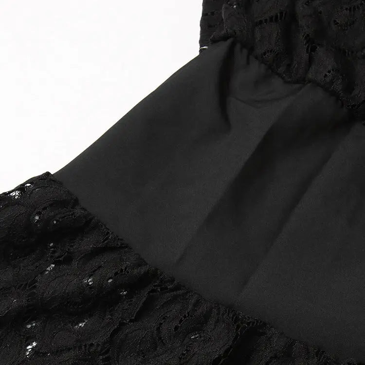 vanessa Long Sleeves Layered Lace Mini Dress in black Avalabel