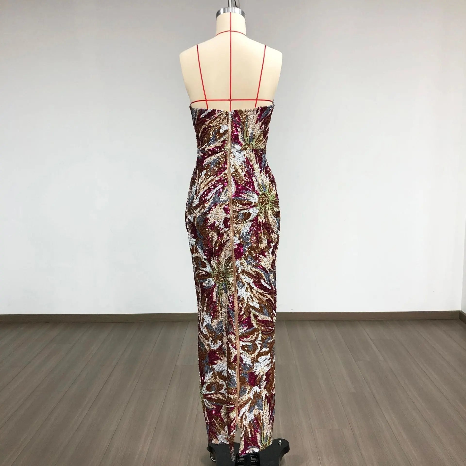 vivien fireworks pattern sequin embroidery strapless maxi dress Avalabel