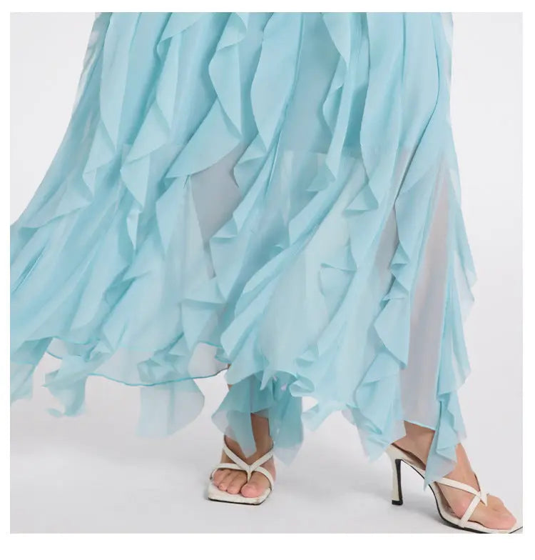 bonnie blue Bow Neck Tiered Ruffle Maxi Dress Avalabel