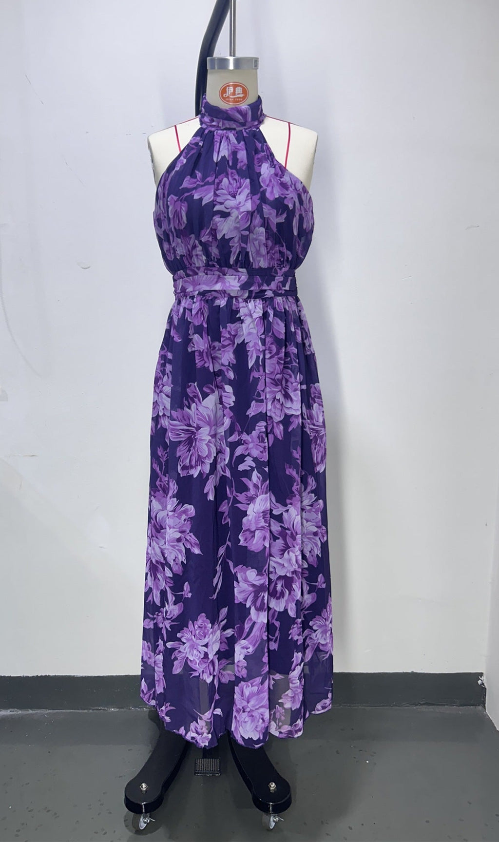 Polly Green Floral Chiffon Halter Maxi Dress Avalabel