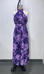 Polly Green Floral Chiffon Halter Maxi Dress Avalabel