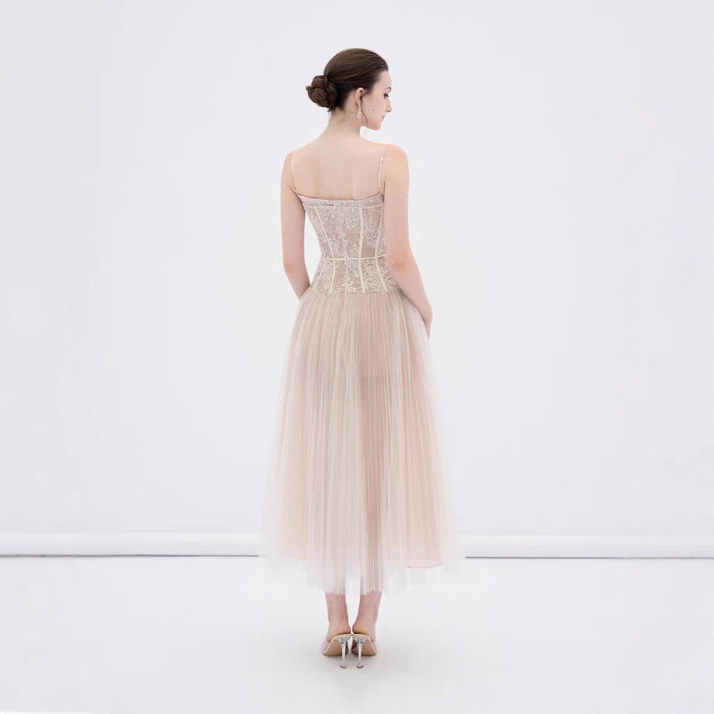 Alani Apricot Lace Mermaid Spaghetti Strap Tulle Dress Avalabel