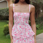 Zara Floral Print Layered Strappy Maxi Dress in Pink Avalabel