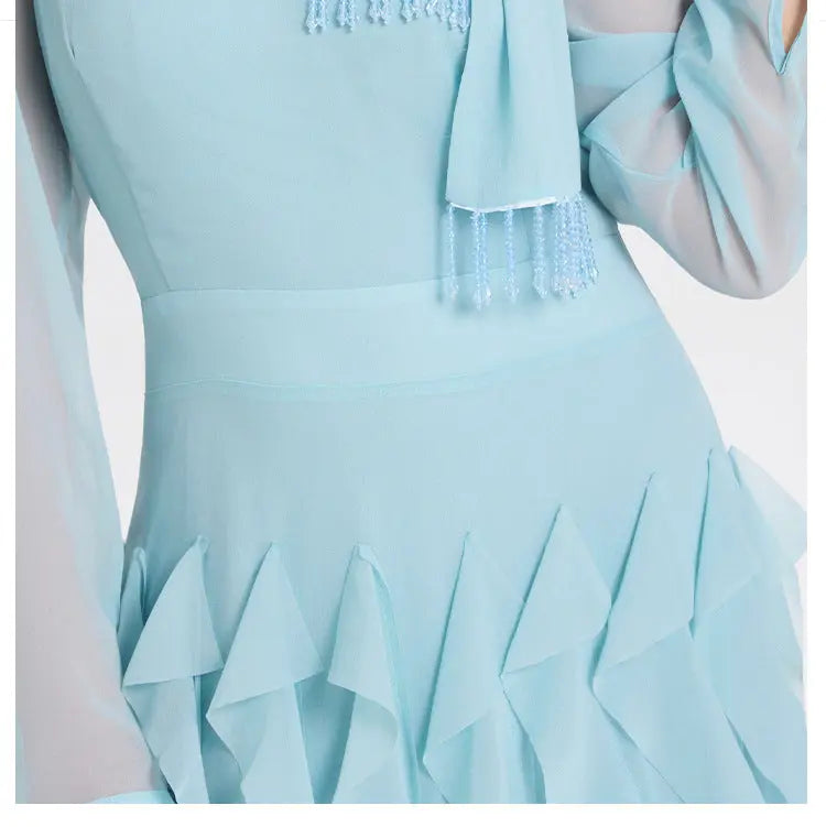 bonnie blue Bow Neck Tiered Ruffle Maxi Dress Avalabel