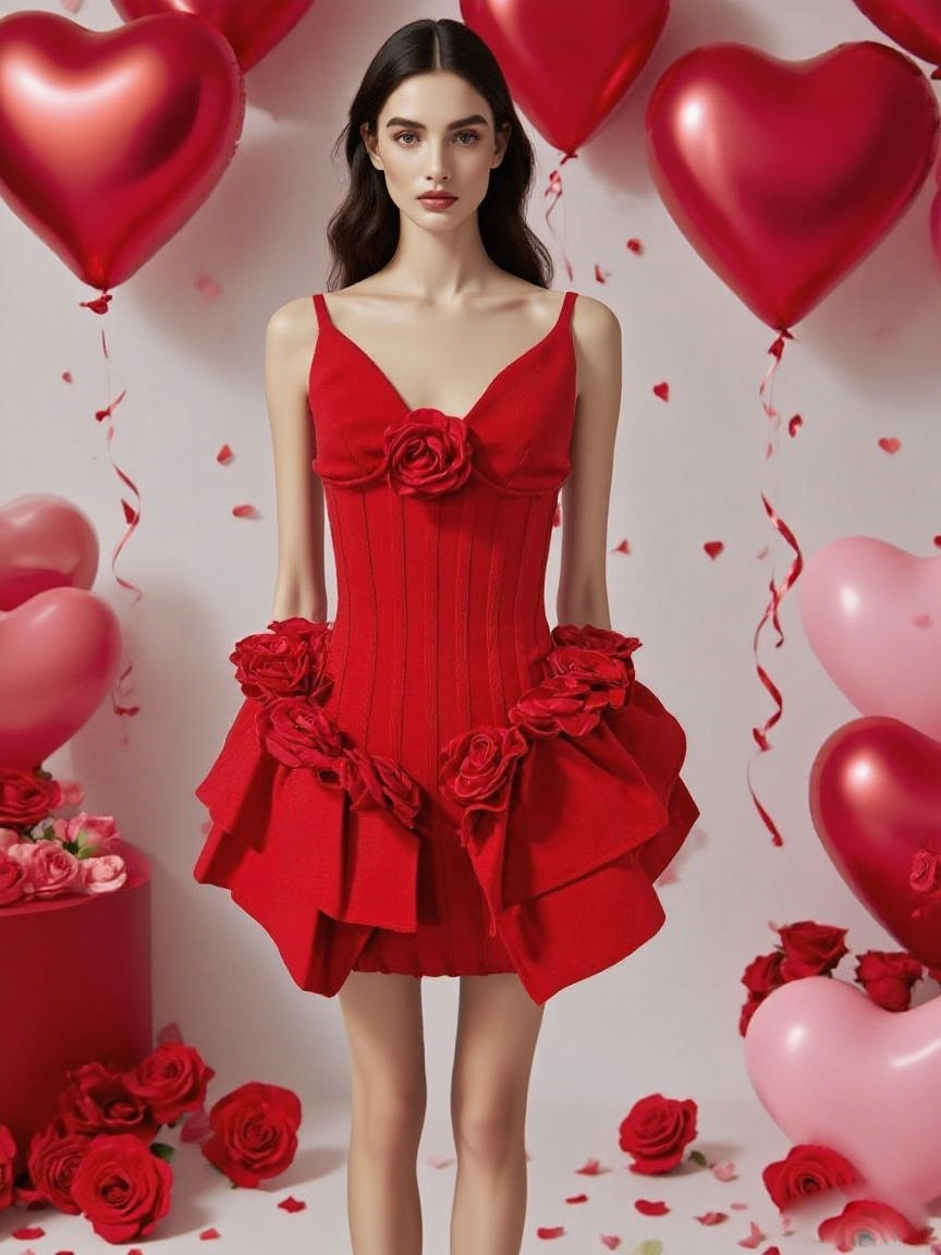 Marcia Sleeveless Sequins Flower Bandage Mini Dress in Red Avalabel