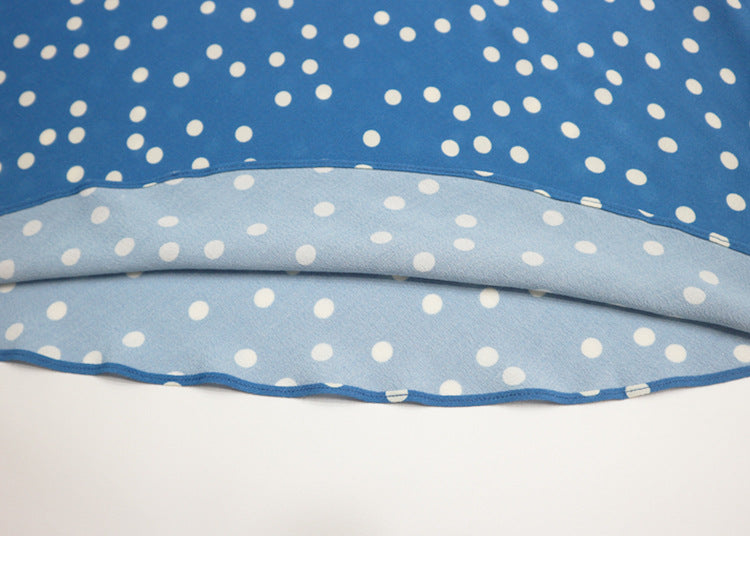 Lyuba Polka Dot Lace-Trimmed V-Neck Maxi Dress in Blue