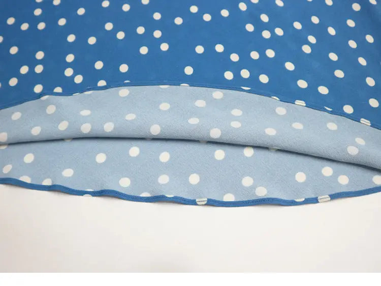 Lyuba Polka Dot Lace-Trimmed V-Neck Maxi Dress in Blue Avalabel