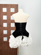 Doris 3D Flower Sequin Strapless Mini Dress in Black Avalabel