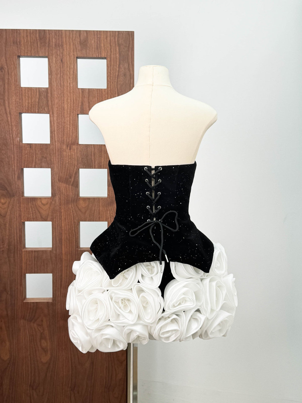 Doris 3D Flower Sequin Strapless Mini Dress in Black Avalabel