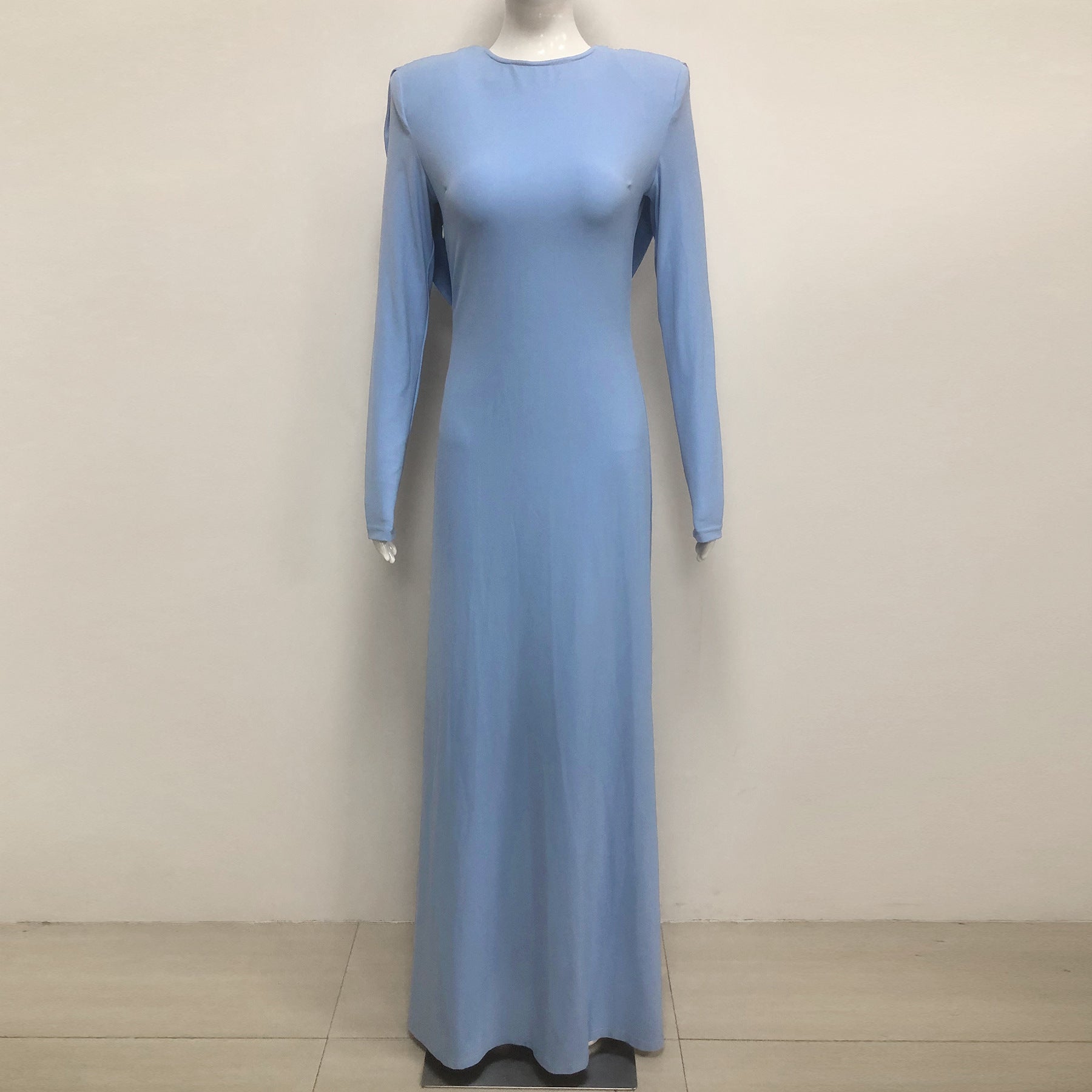 vicky Knitted long sleeves backless bodycon maxi dress in blue Avalabel