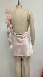 Zenobia Floral Detail Mini Satin Mini Dress in Pink Avalabel