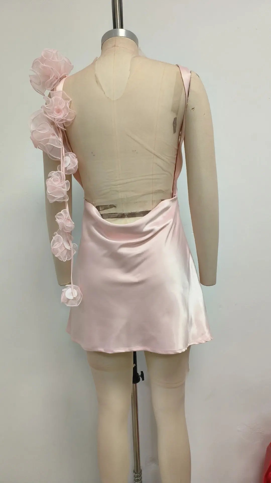 Zenobia Floral Detail Mini Satin Mini Dress in Pink Avalabel