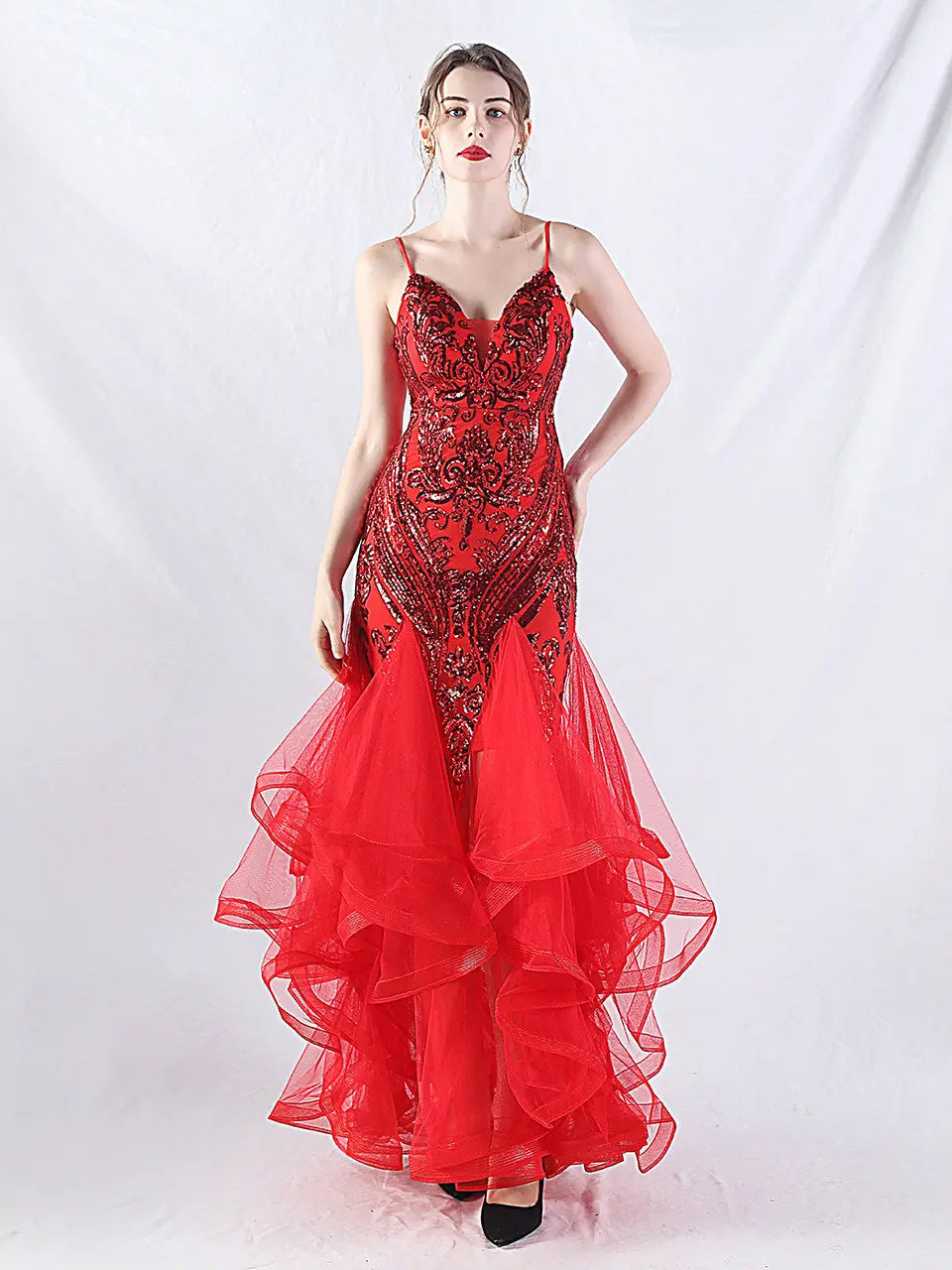 sequin slip tulle maxi dress Avalabel