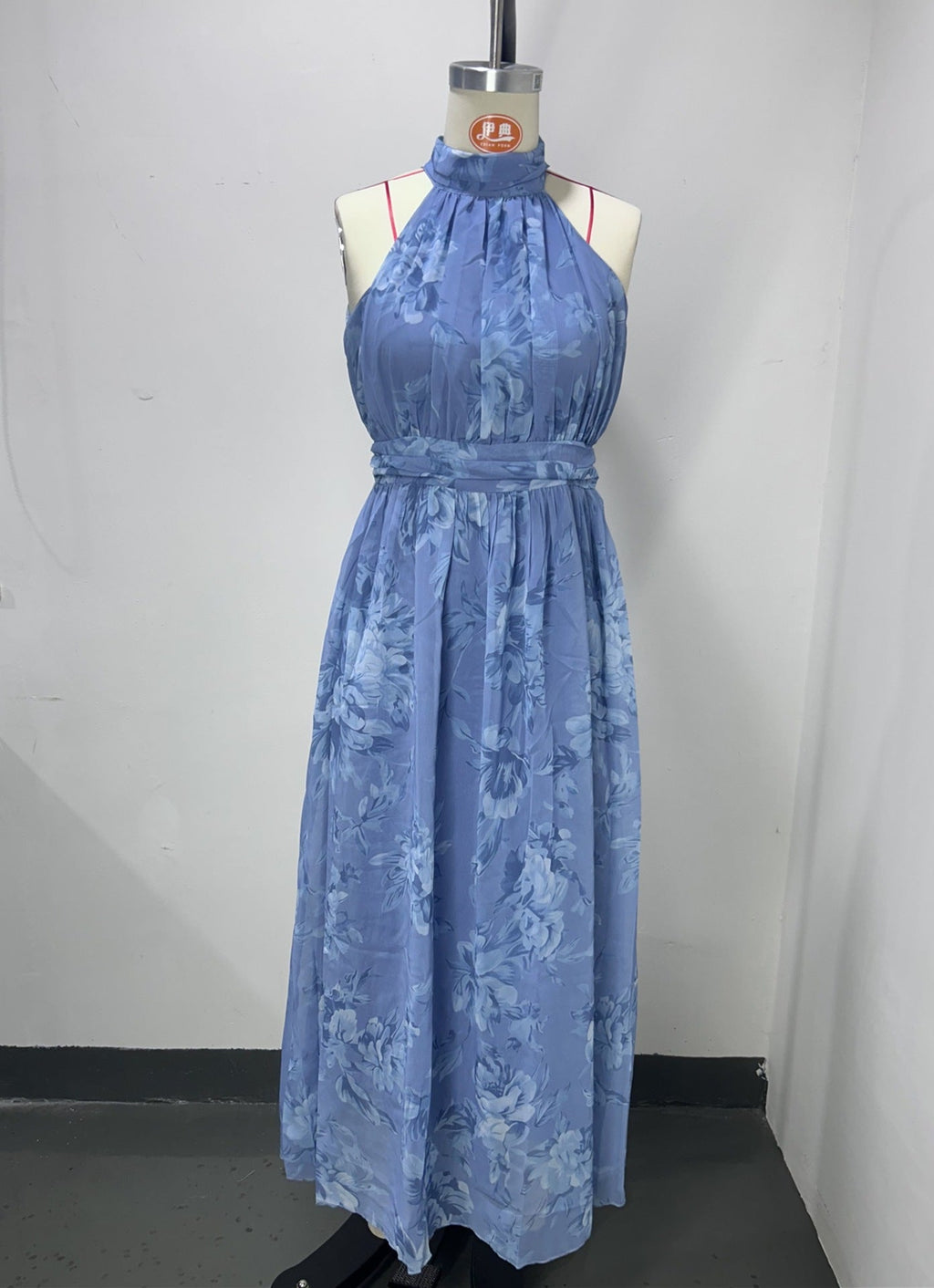 Polly Green Floral Chiffon Halter Maxi Dress Avalabel