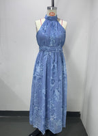Polly Green Floral Chiffon Halter Maxi Dress Avalabel