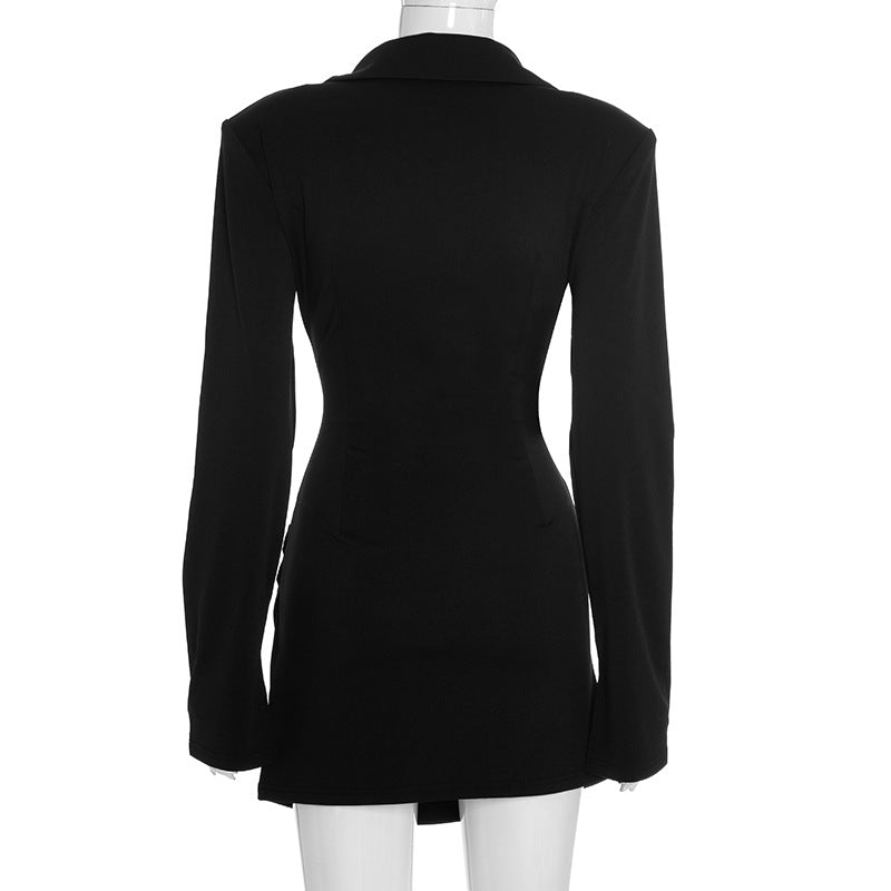 amelia v-neck ruched Blazer Mini Dress in black Avalabel
