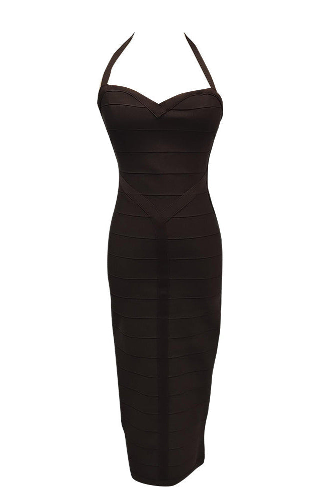 Chocolate Halter Bodycon Midi Bandage Dress Avalabel