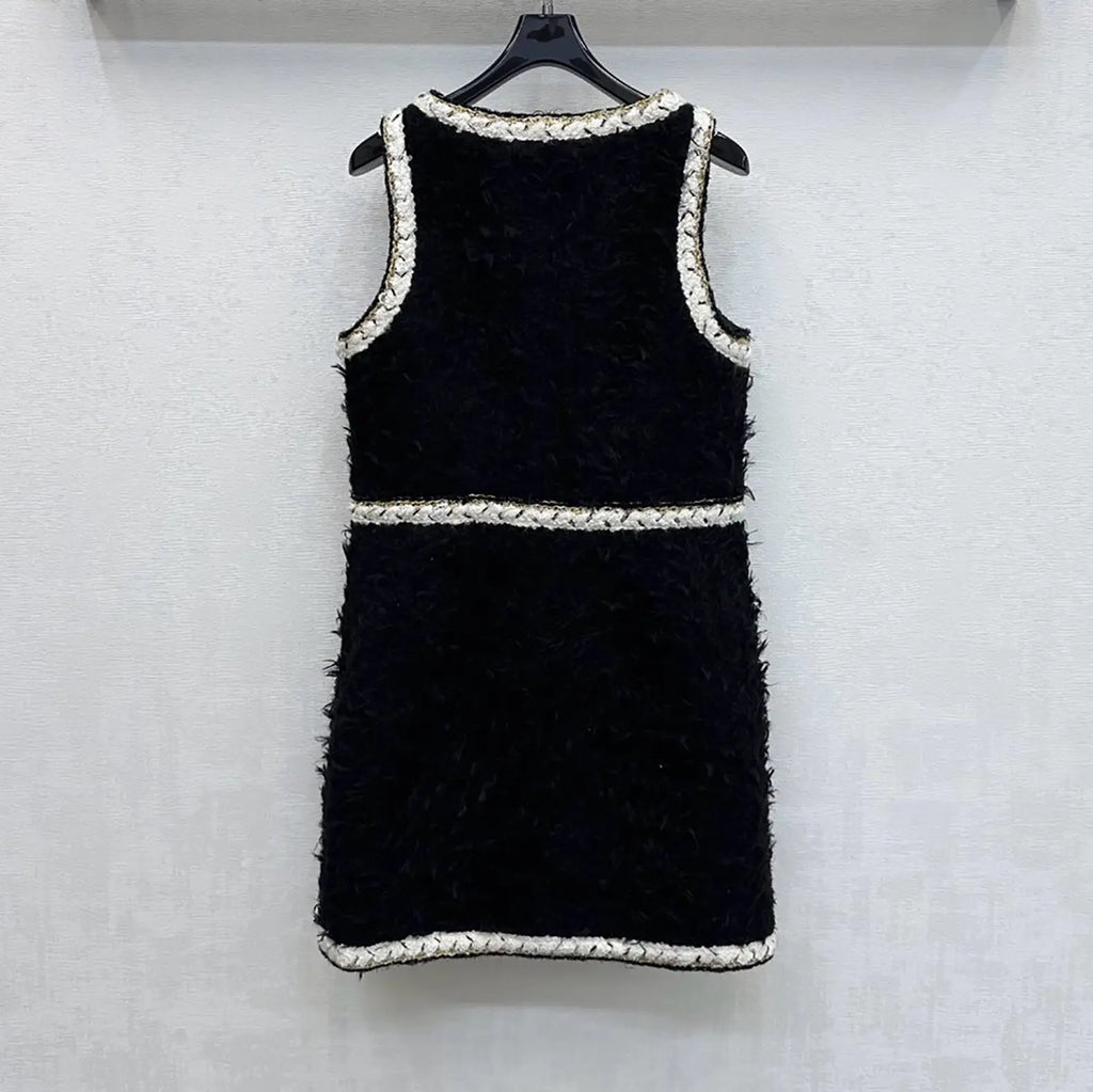 Wool Tweed sleeveless Short Dress in black Avalabel