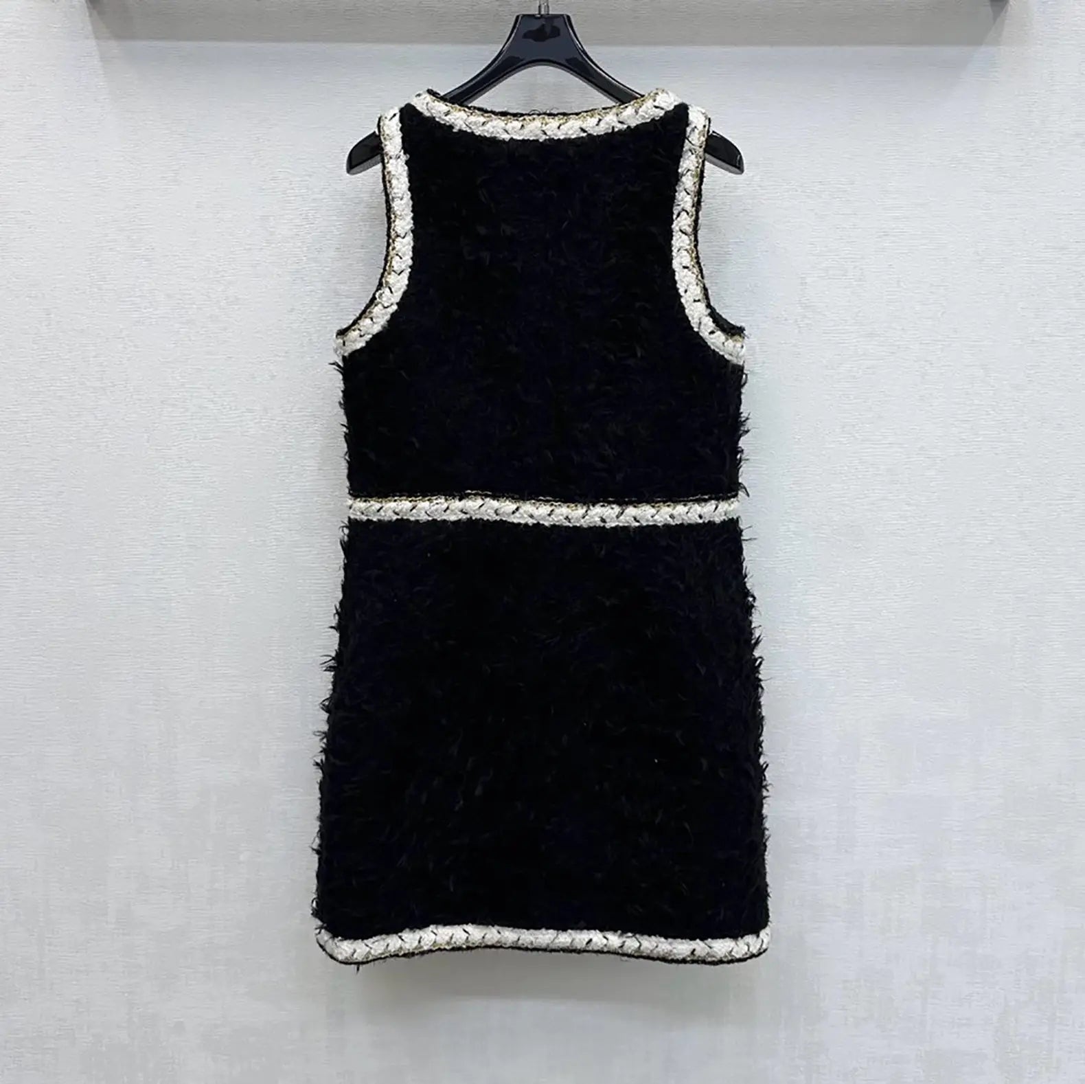 Wool Tweed sleeveless Short Dress in black Avalabel